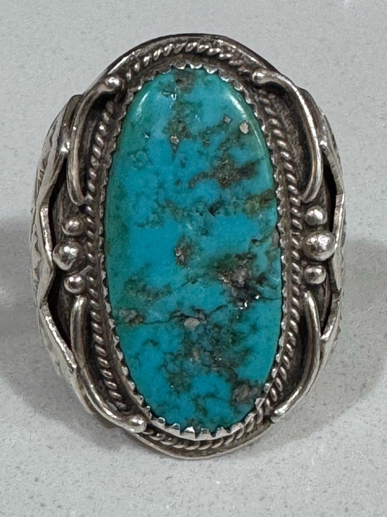Native American Navajo Richard Begay Sterling Silver Turquoise Ring 10.25 - Picture 6 of 14